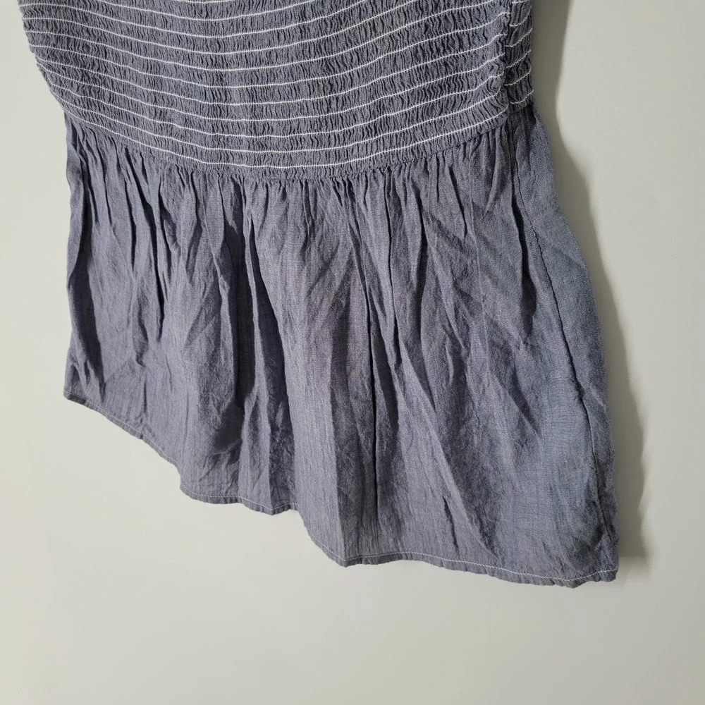 Old Navy Smocked Peplum Top Women Medium Blue Off Shoulder Short Sleeve Striped